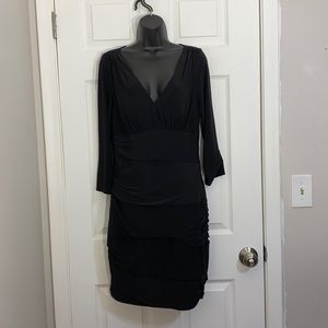 Bisou Bisou Black Midi V Neck Rouched Dress Sz 12